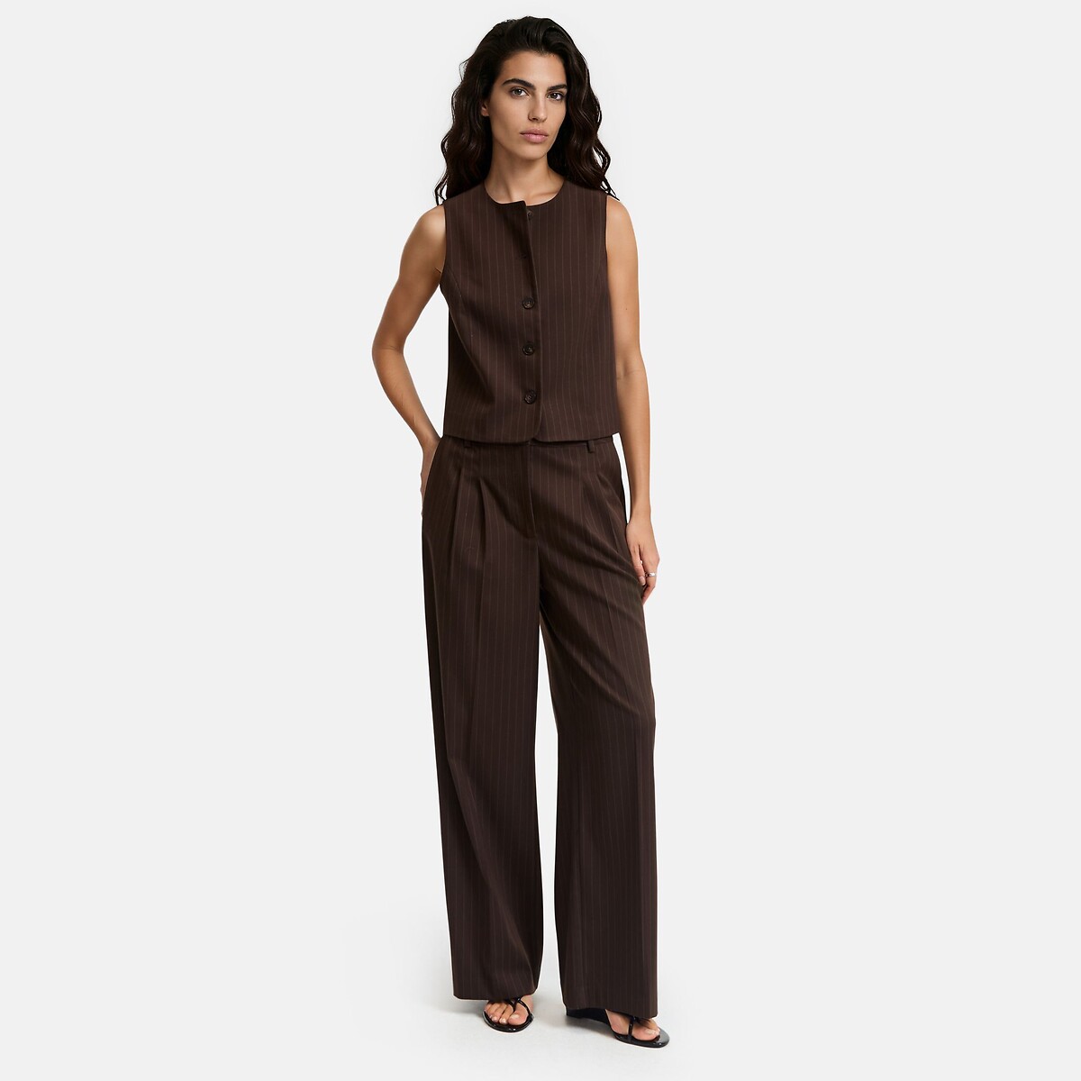 Pantaloni larghi con pinces e righe rigato nero/bianco, LA REDOUTE COLLECTIONS