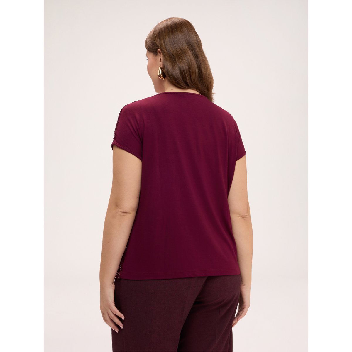 T-shirt à paillettes burgundy, FIORELLA RUBINO