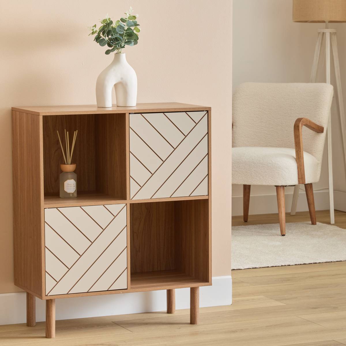 Étagère 4 cases et 2 portes motif rayé MIX'N'MATCH marron, 5FIVE SIMPLY SMART