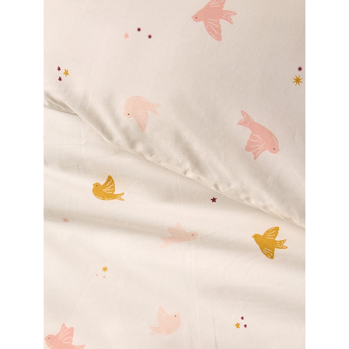 Parure housse de couette et taie d'oreiller HIRONDELLES blanc imprimé, VERTBAUDET