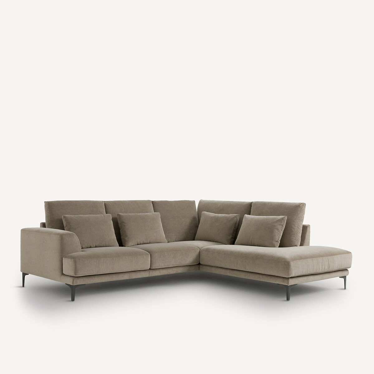 Geschlossenes Ecksofa Marsile mit Ecke rechts, Samt Stonewashed shiitakegrau, AM.PM