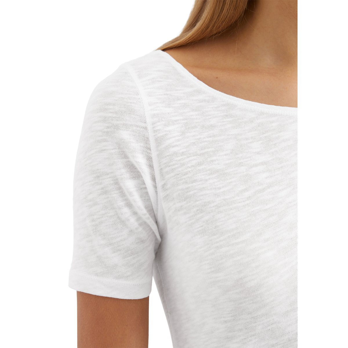 T-shirt en jersey slub regular à encolure bateau blanc, MARC O'POLO
