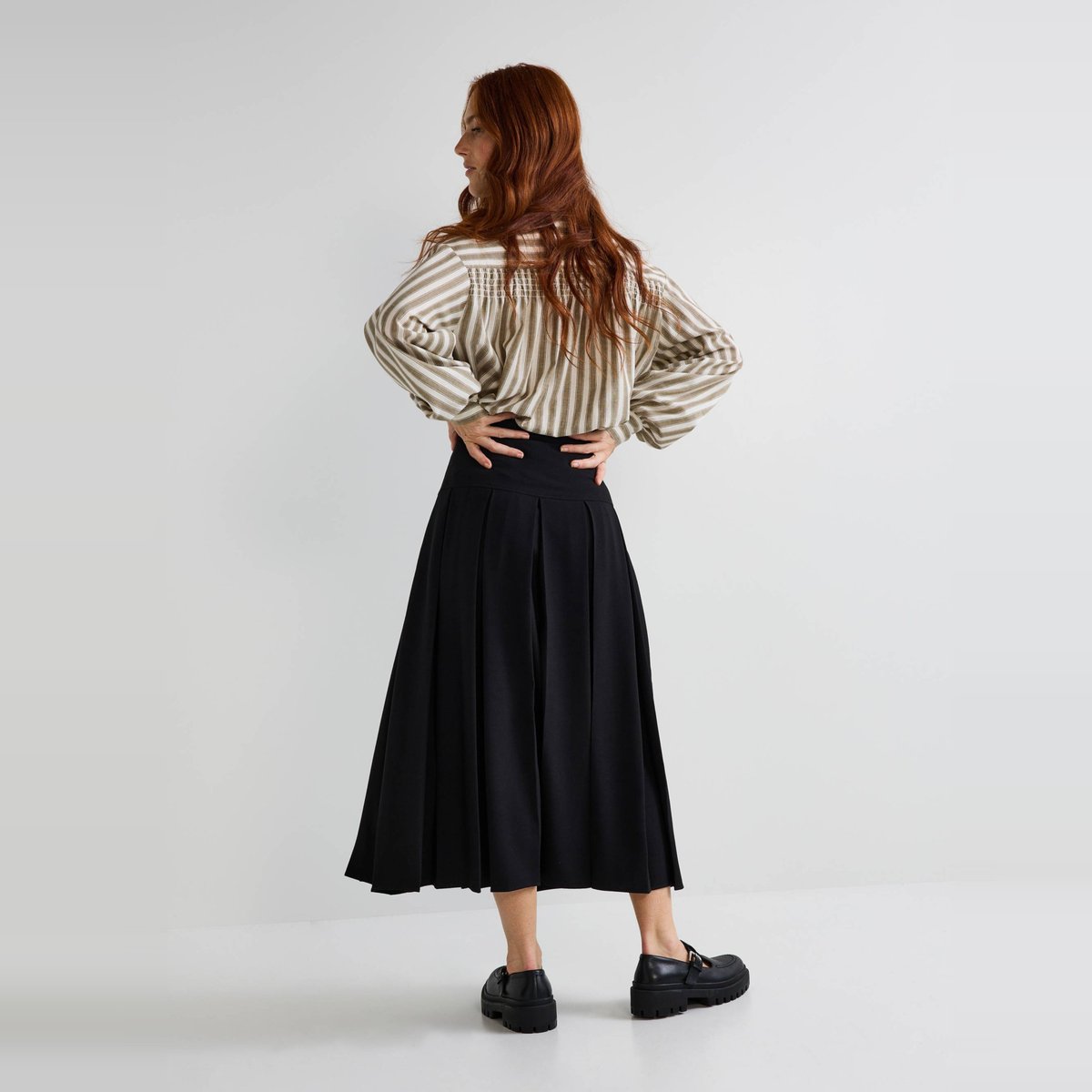 Jupe midi plissée noir, MONOPRIX