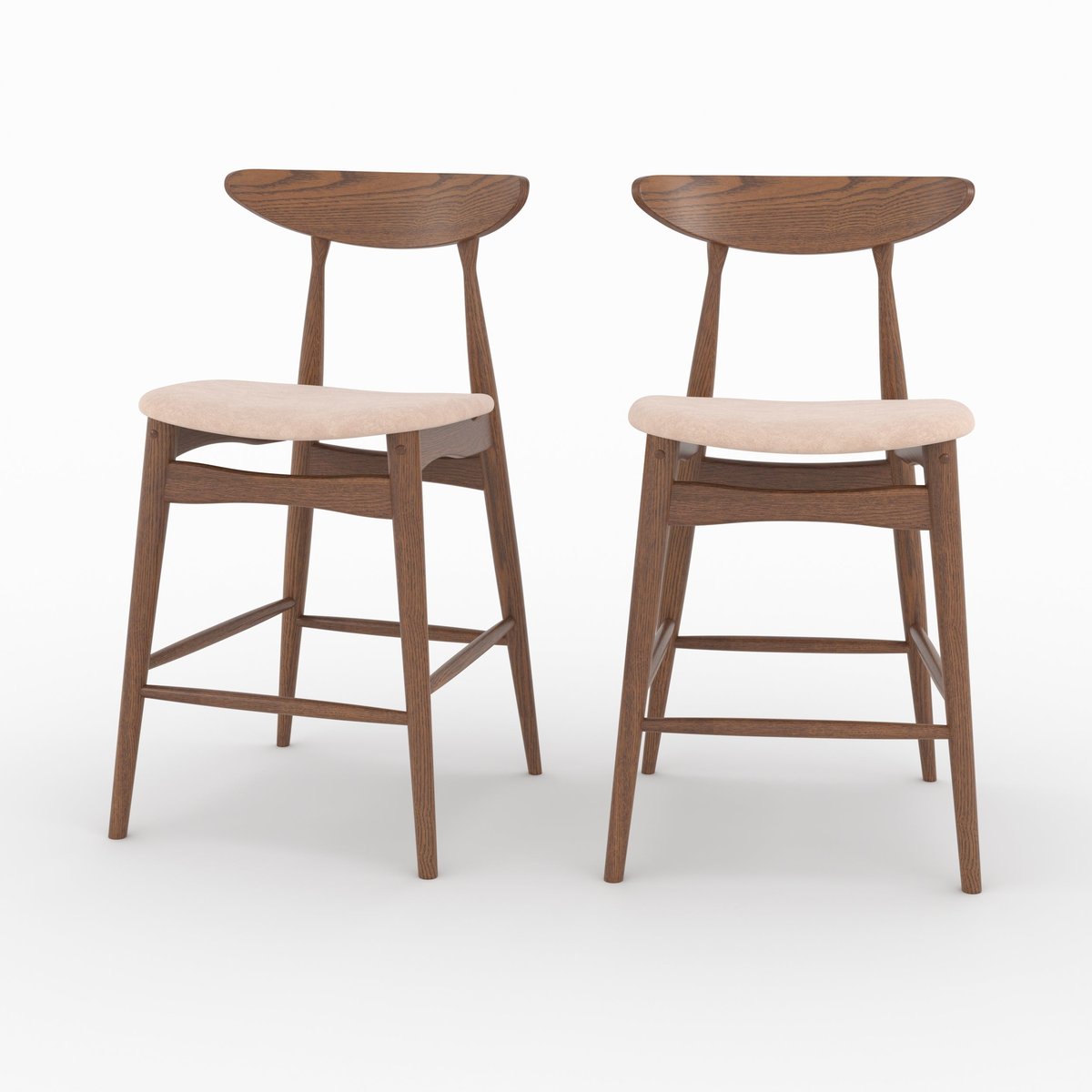 Lot de 2 chaises pour ilot central 63,5 cm en tissu et bois d'hévéa - JOSETTE beige, MAISON PAVANE