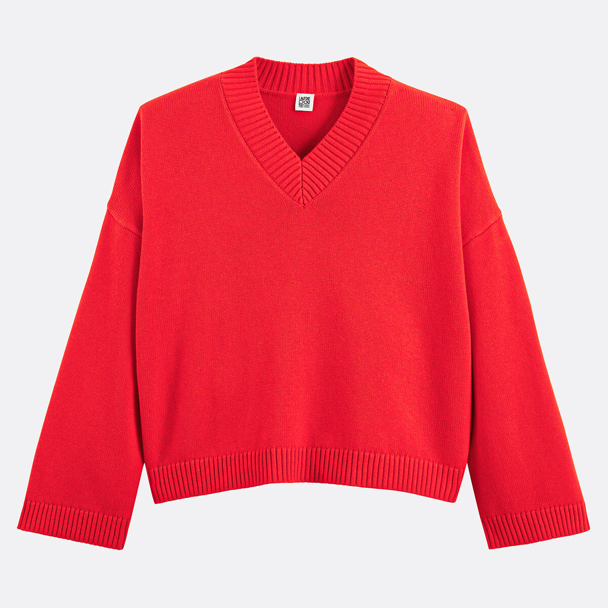 Pull col V, en laine et coton mélangés rouge, LA REDOUTE COLLECTIONS