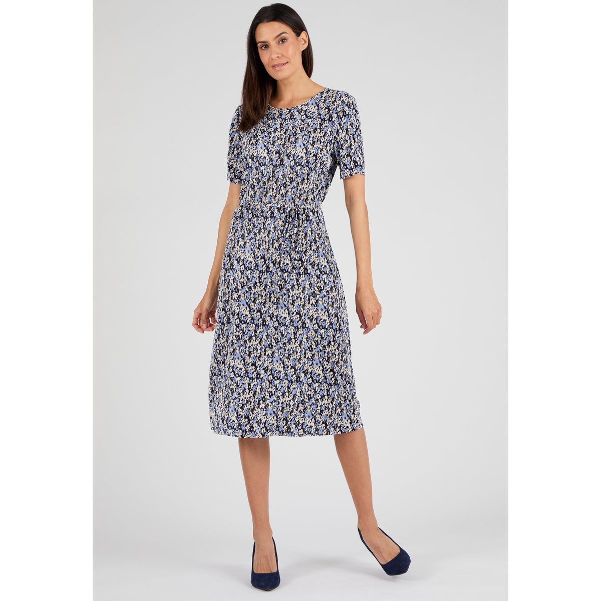 Robe plissé permanent bleu fleuri, DAMART