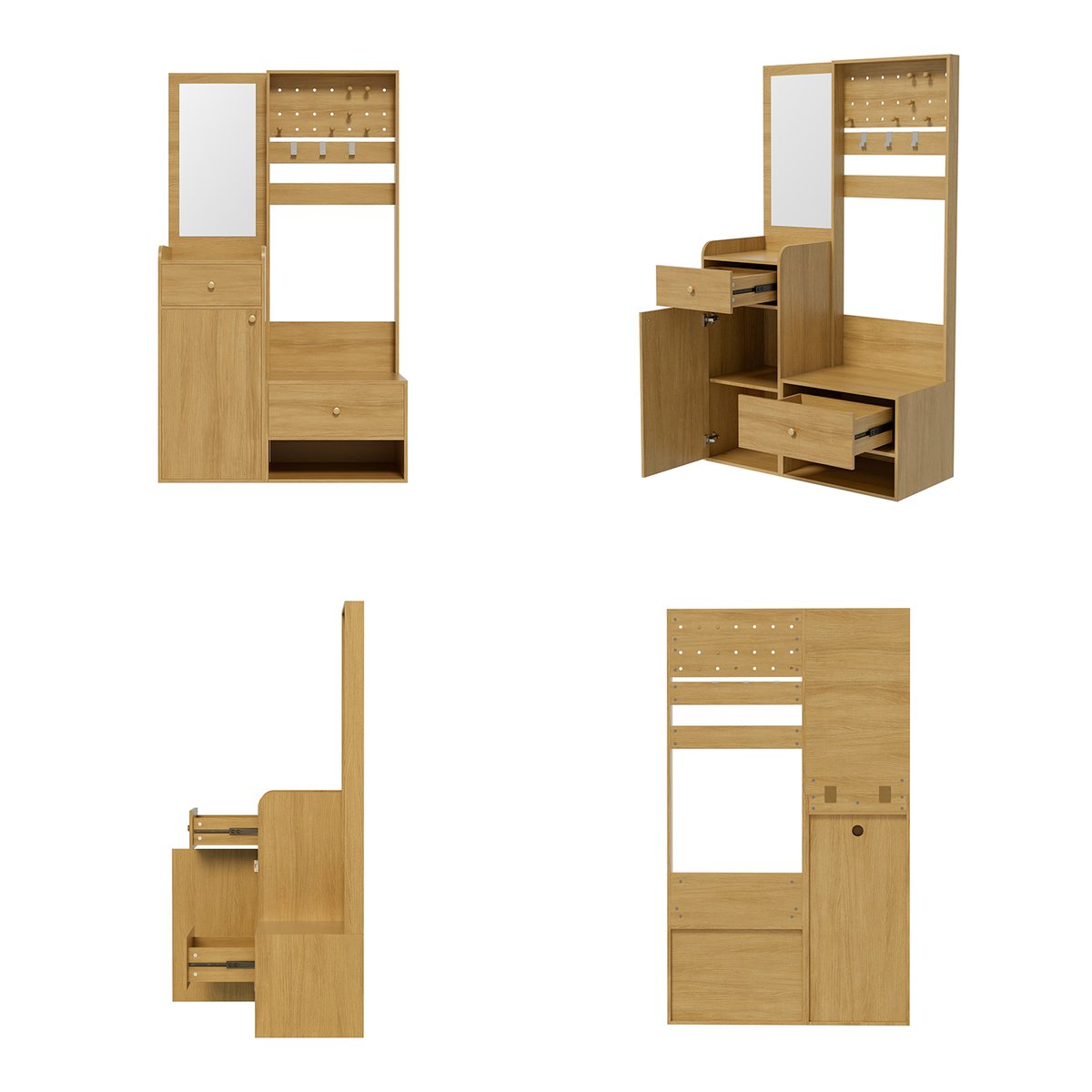 Vestiaire d'entrée avec miroir et rangement, PORTER-E hêtre, MEUBLES COSY