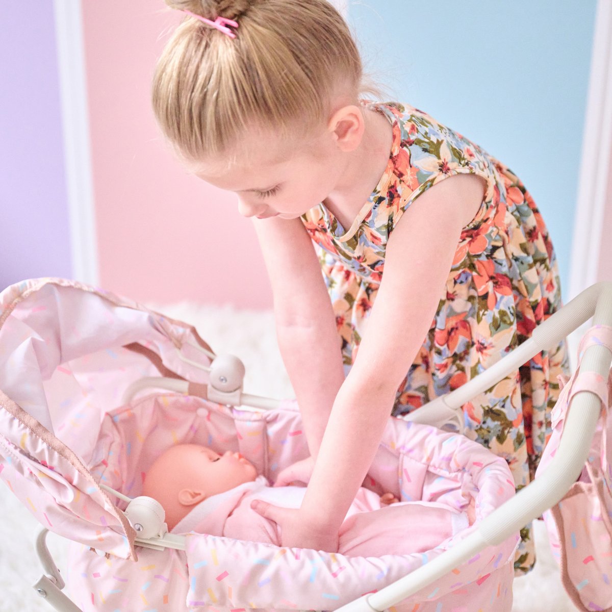Poussette 2-en-1 classique avec accessoires nacelle et panier beige, TEAMSON KIDS