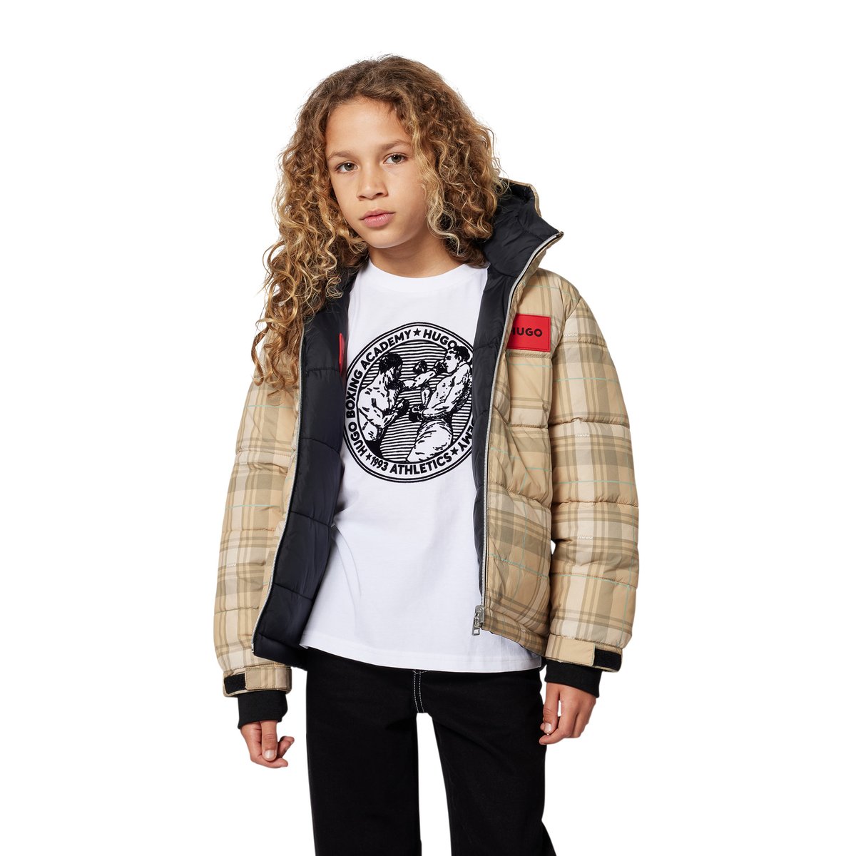 Chemise en duvet réversible avec capuche sand, HUGO KIDSWEAR