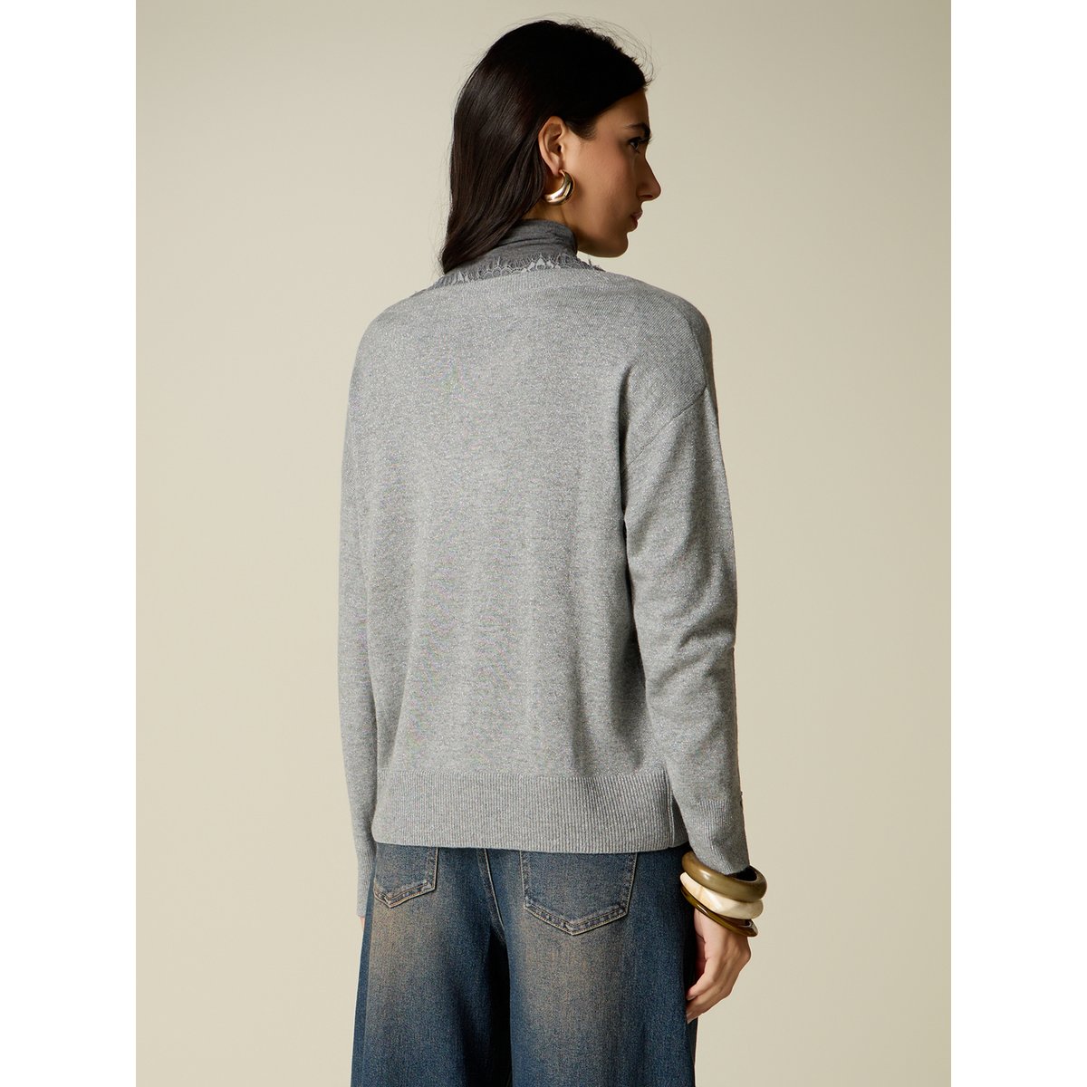 Pull avec dentelle gris, OLTRE