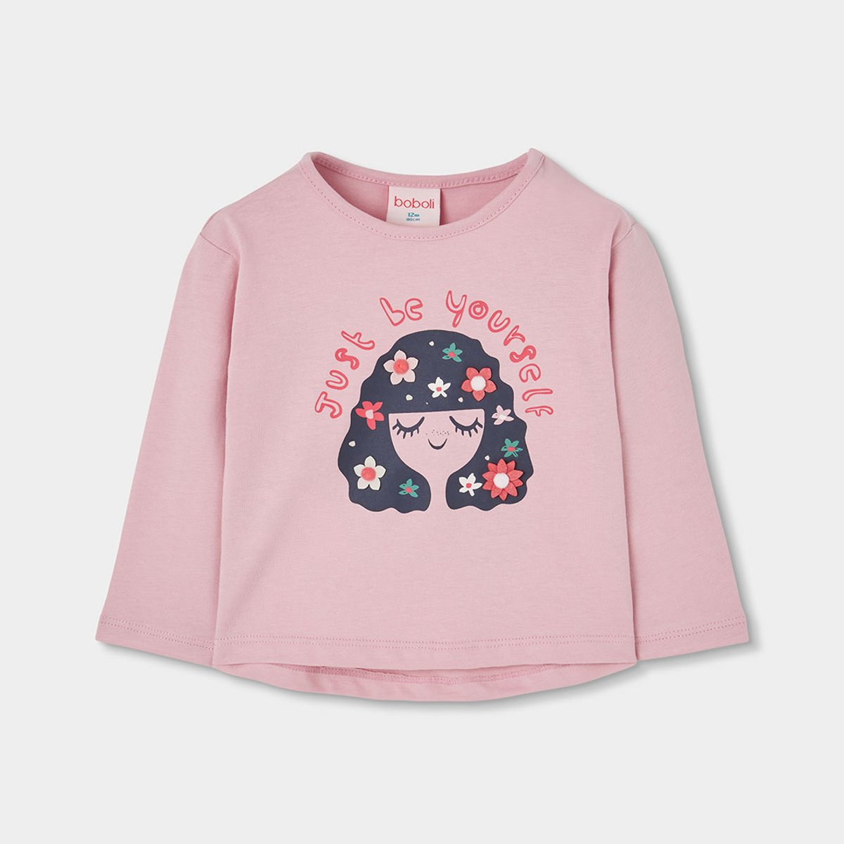 T-shirt en maille fille imprimé fille fleurs pink, BOBOLI