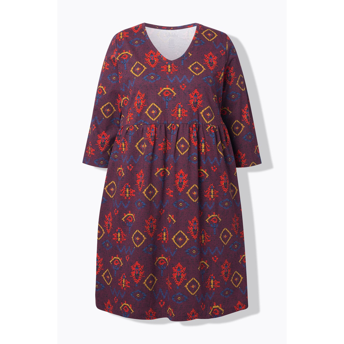 T-shirt long, décolleté en V et manches 3/4 rouge vin foncé, ULLA POPKEN