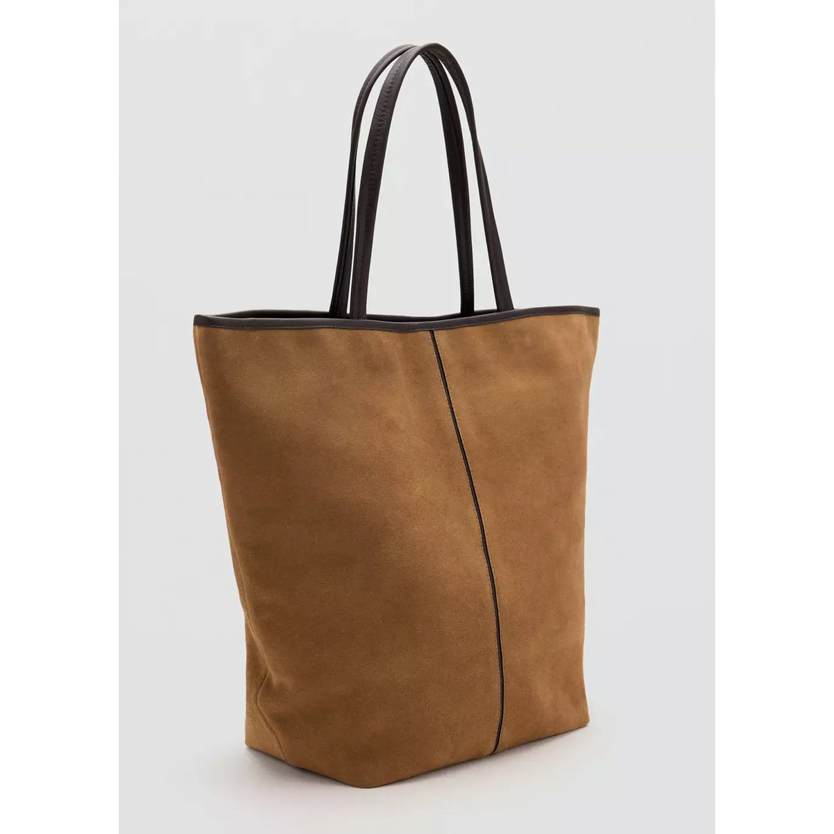 Sac seau en cuir suédé marron moyen, MANGO
