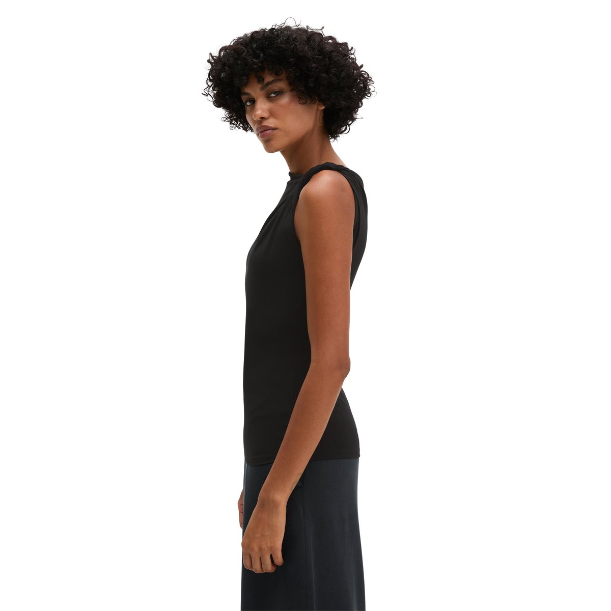 Débardeur en jersey slim avec support torsadé noir, MARC O'POLO