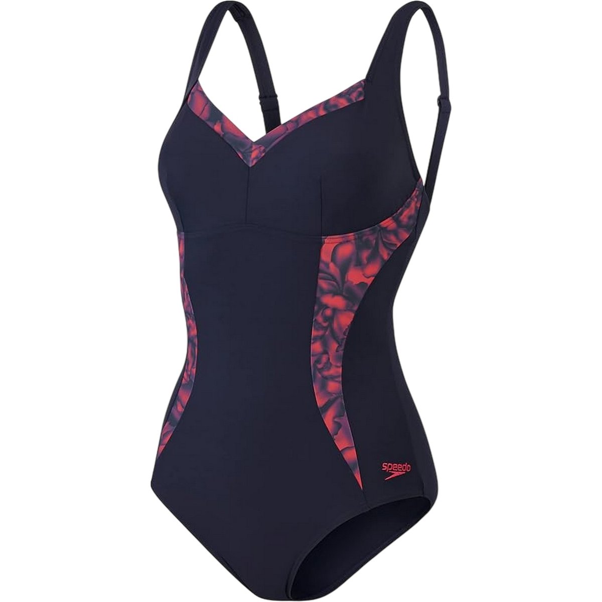 Maillot de bain 1 pièce motif/style floral abstrait bleu marine / rouge, SPEEDO