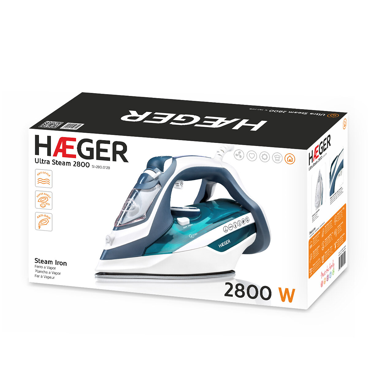 Ferro a vapor Ultra Steam, HAEGER branco/azul, HAEGER