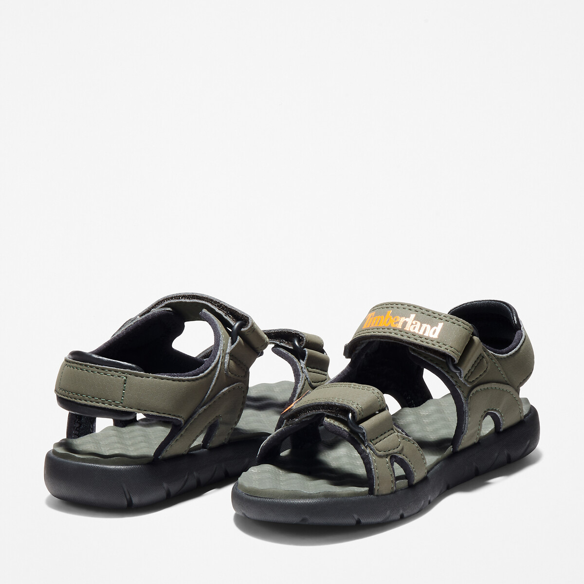 Kids Perkins Row 2-Strap Sandals in Leather with Touch 'n' Close Fastening dark green, TIMBERLAND