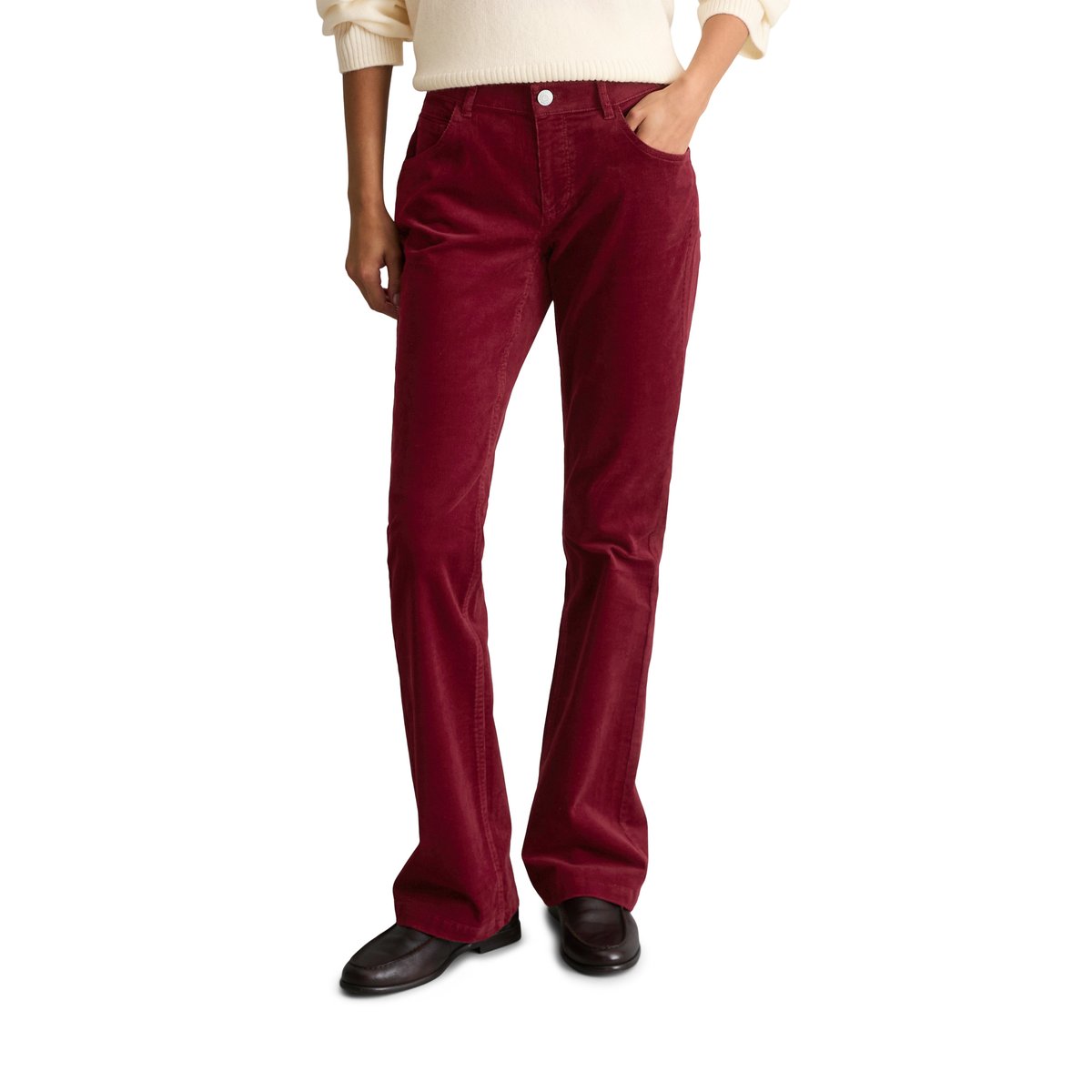 Pantalon en velours côtelé modèle Nella, coupe bootcut en mélange de coton bio extensible rouge, MARC O’POLO DENIM