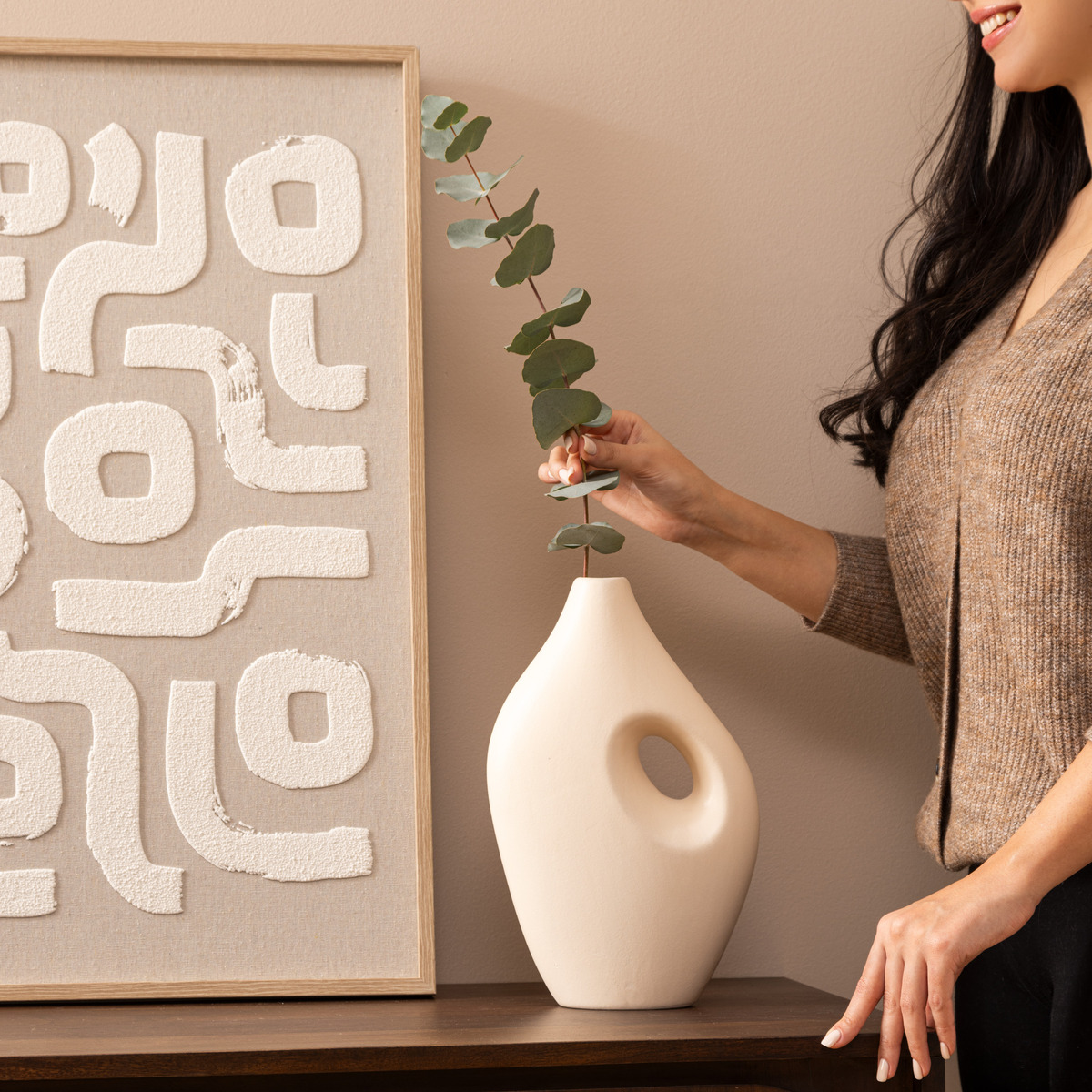 Vase épuré en céramique NOLA beige, ATMOSPHERA
