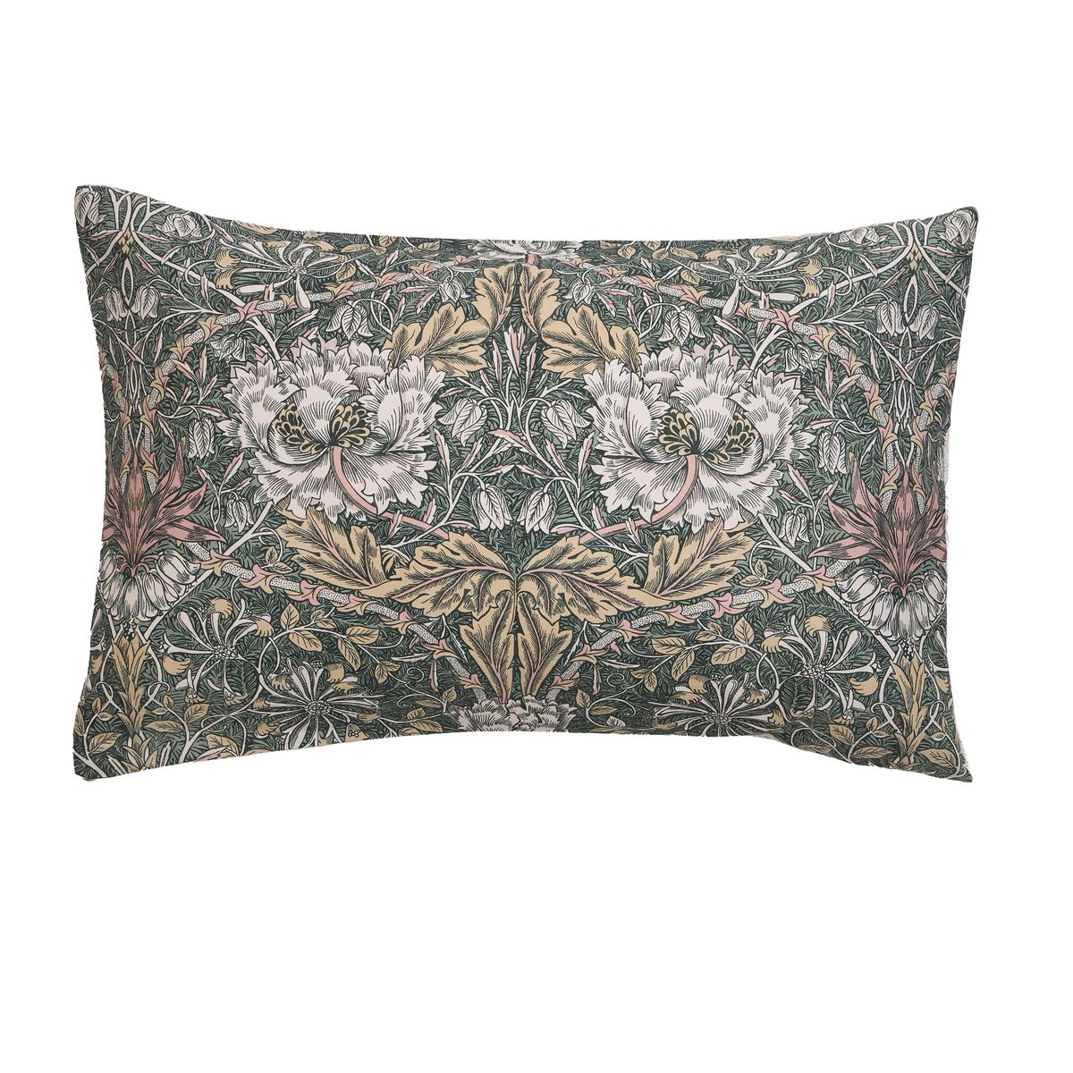 Parure de lit, housse de couette fleurie + 2 taies pour grand  lit 2 personnes Chèvrefeuille et tulipes vert, beige, WILLIAM MORRIS AT HOME