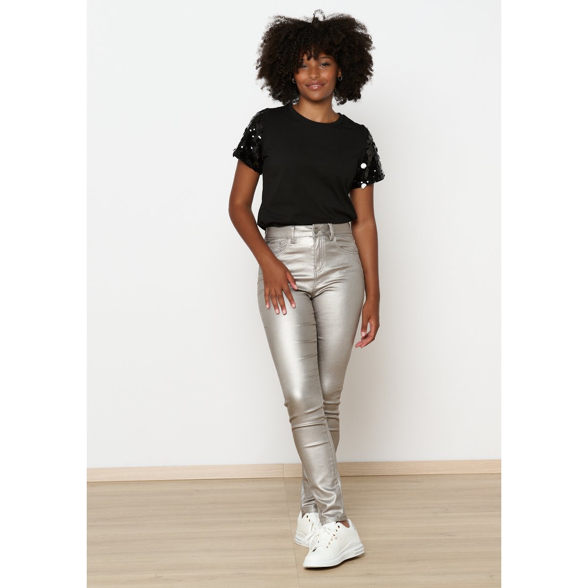 Pantalon métallisé argente, LOLALIZA