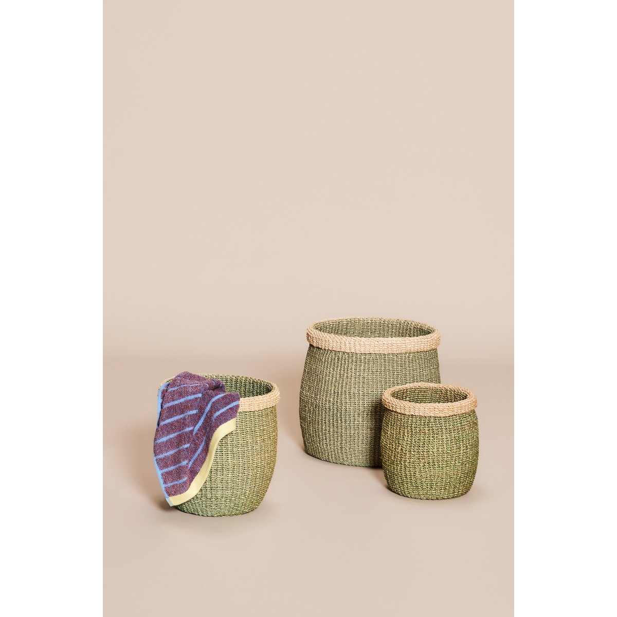 Paniers en abaca MOSS vert/naturel, HUBSCH