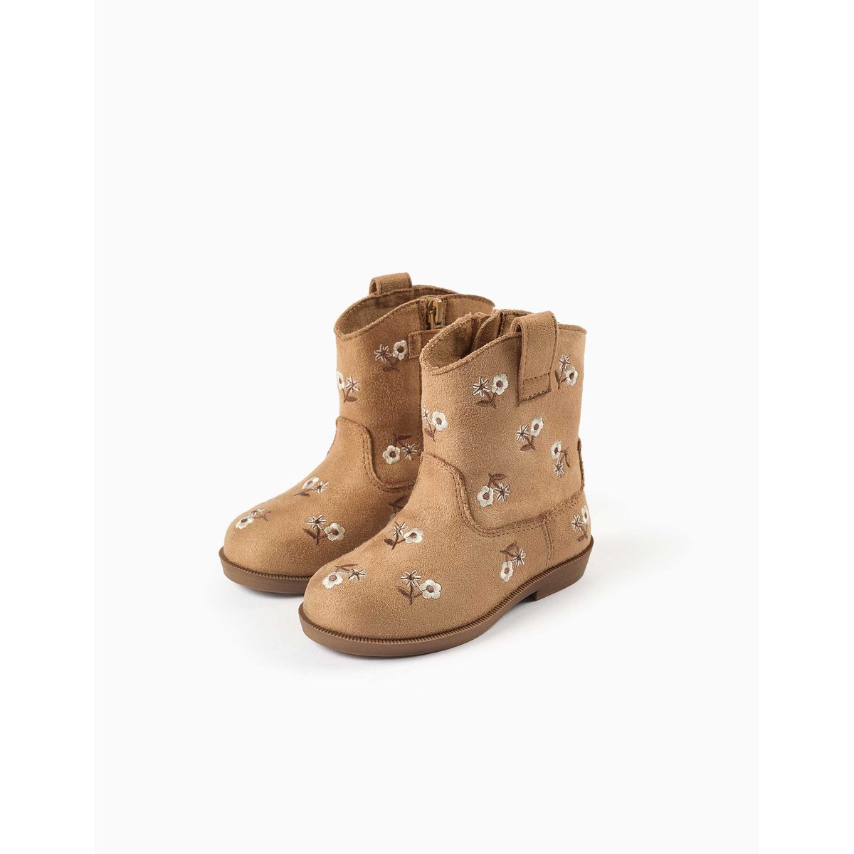 Bottes en suédine avec fleurs brodées marrón, ZIPPY
