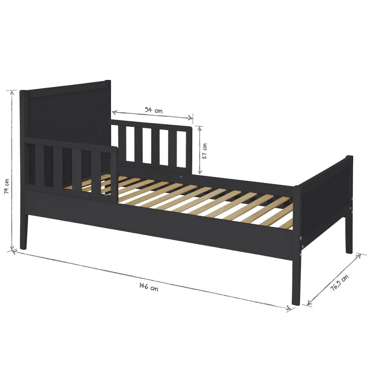 Lit enfant avec  matelas Bois massif  TINA gris, AKITEN RETAIL