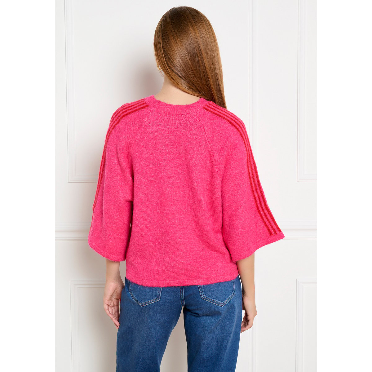 Pull ample manches trois-quarts rose bubblegum, LOLALIZA