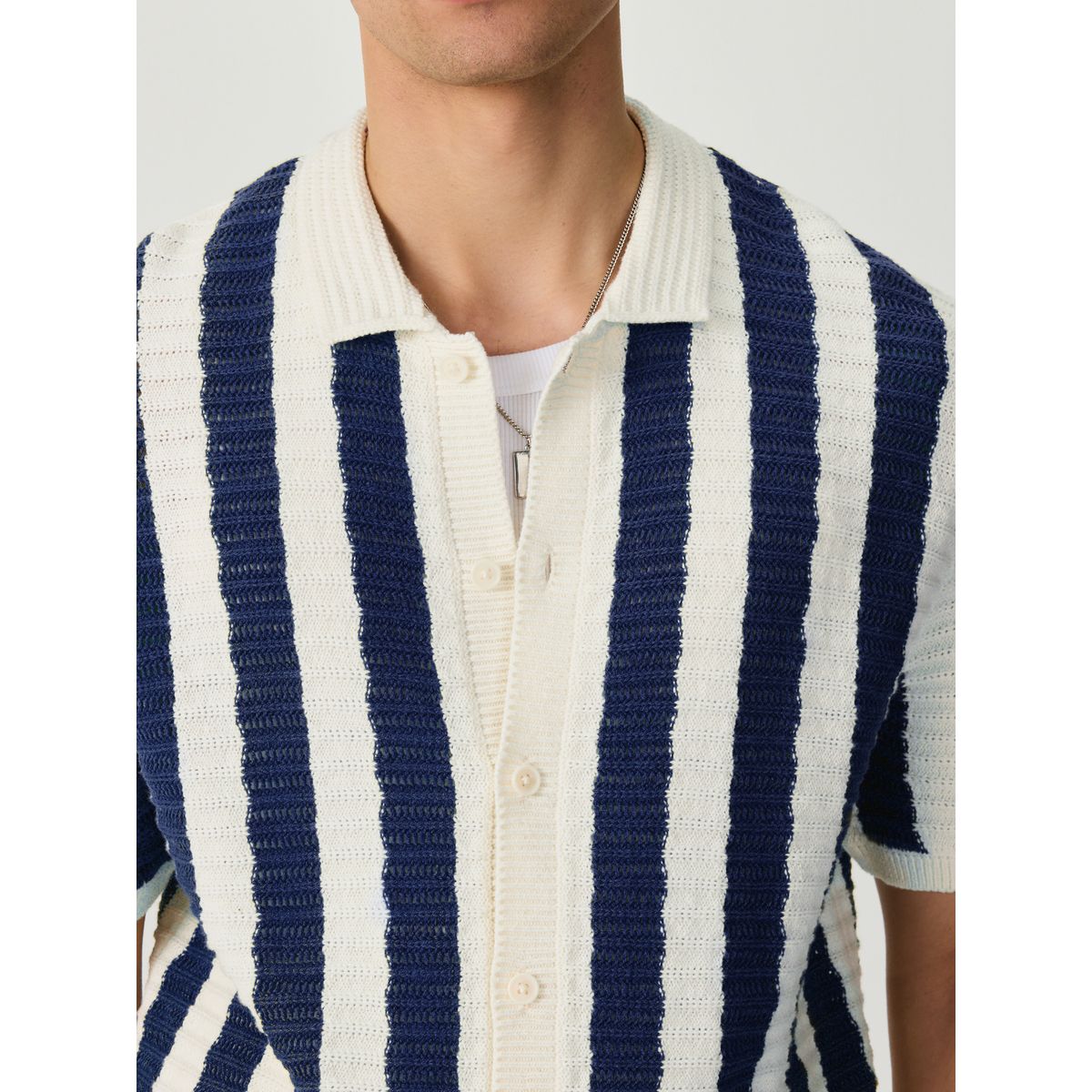 Chemise en maille crochet à rayures blanc/bleu marine, NEXT