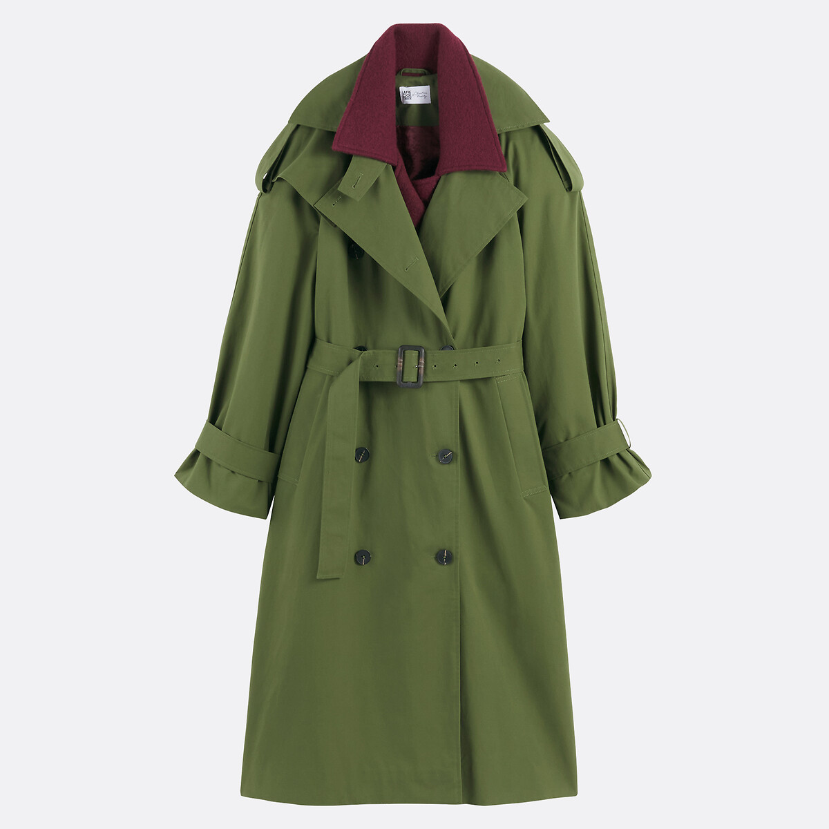 2 in 1 Trench Coat with Belt and Button Fastening khaki green, La Redoute Collections x Christine Phung