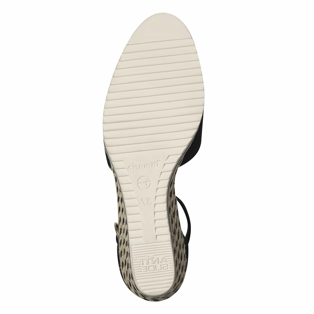 Sandali con zeppa in pelle nero , TAMARIS