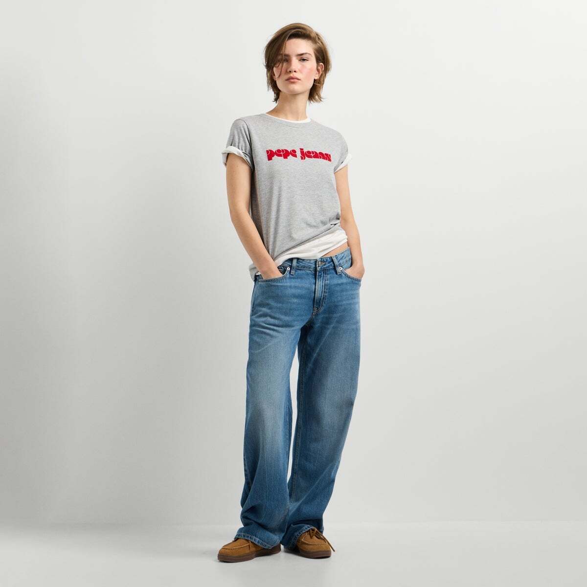 T-Shirt À Logo Rétro Imprimé gris chine, PEPE JEANS