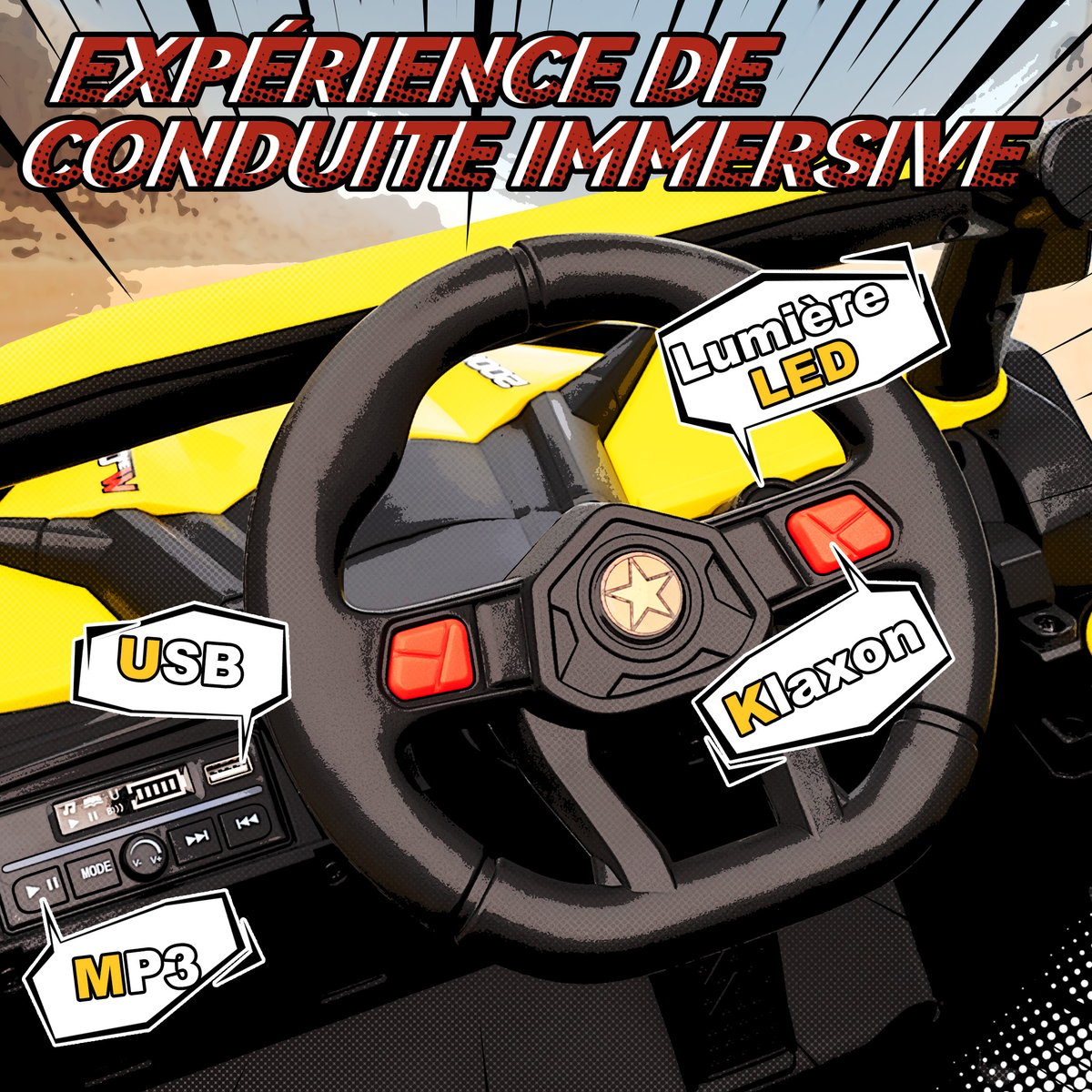 UTV électrique pour enfants PP Jaune jaune, AIYAPLAY
