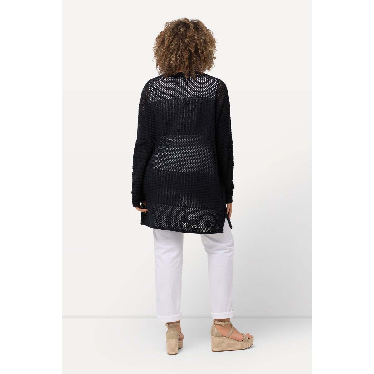 Cardigan oversize en maille ajourée. marine, ULLA POPKEN