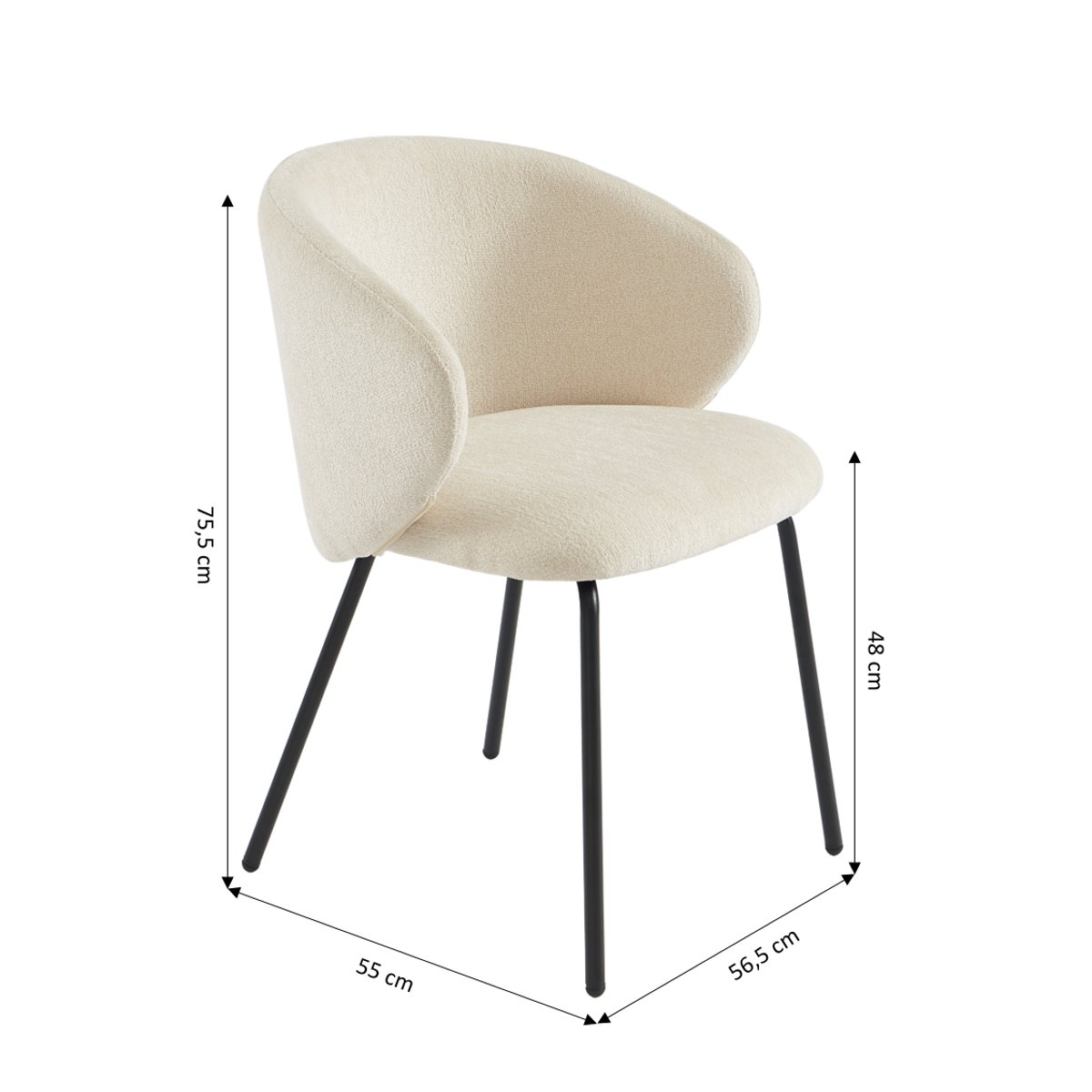Lot de 2 chaises en tissu et acier CASSIE ecru, SORELH