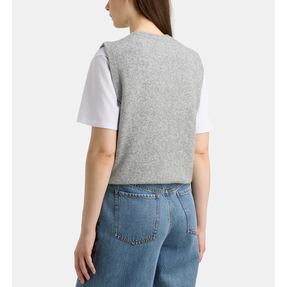 Pull droit sans manches flavie gris et beige, GALERIES LAFAYETTE