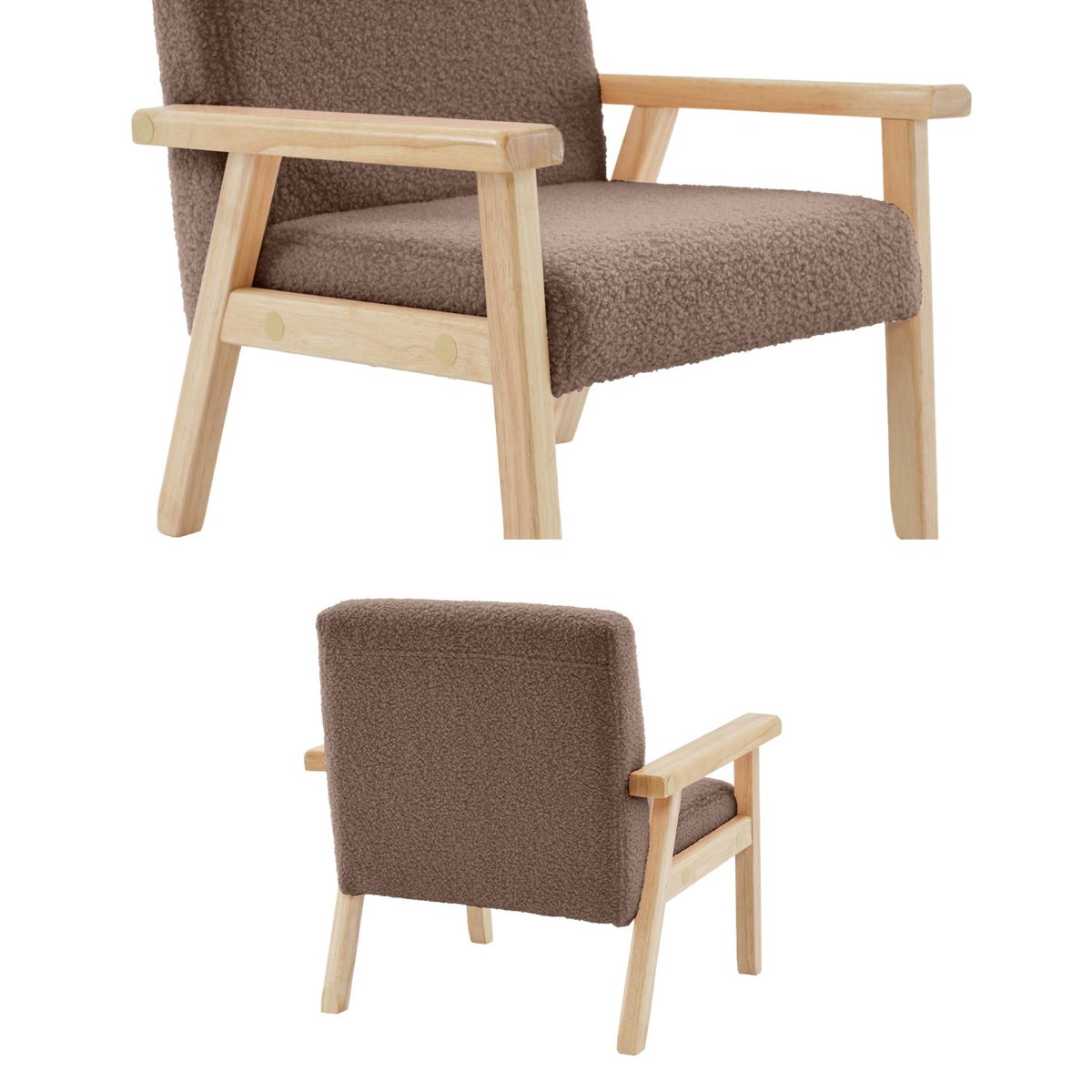 Fauteuil scandinave enfant bouclette et bois d'hévéa ISAK KID taupe, SWEEEK