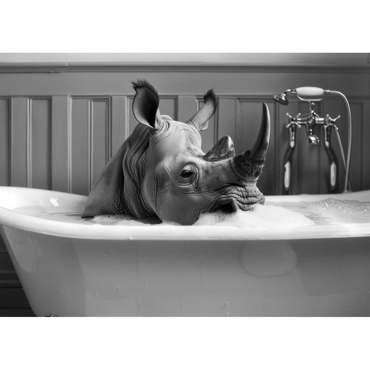 Tableau Sur Toile Rhinocéros Au Bain ANIMAUX HUMANISÉS tableaux sur toile-noir & blanc, CEANOTHE