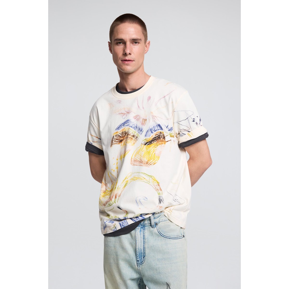 T-shirt imprimé à motifs beige, DESIGUAL