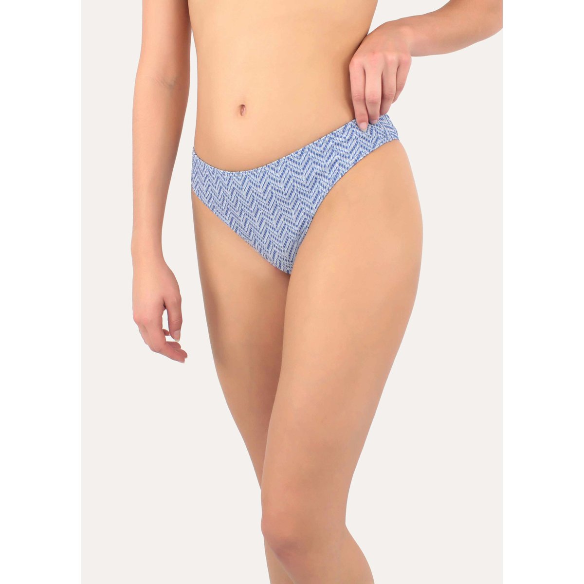 Bas de maillot coupe tanga texturé fil textile ANCONA bleu, LAURA BY JANINE ROBIN