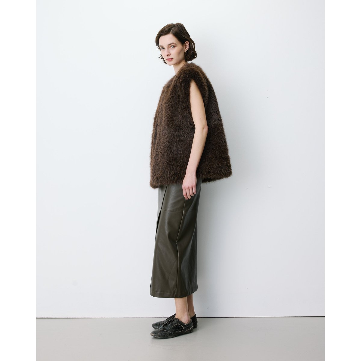 Veste droite sans manches en Imitation fourrure chocolat Aelio chocolat, GRACE & MILA