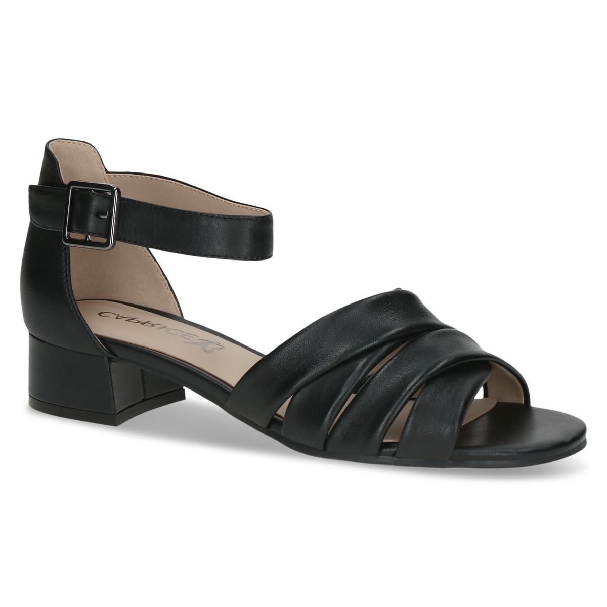 Sandale à talon en cuir noir nappa, CAPRICE