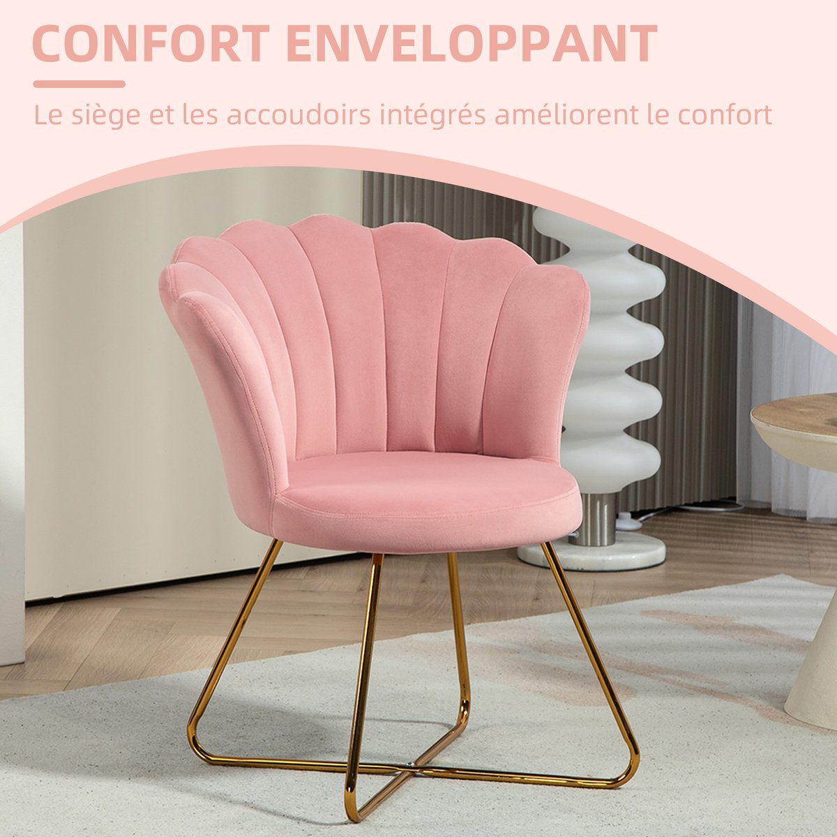 Accent Chair Polyester Rose rose et or, HOMCOM