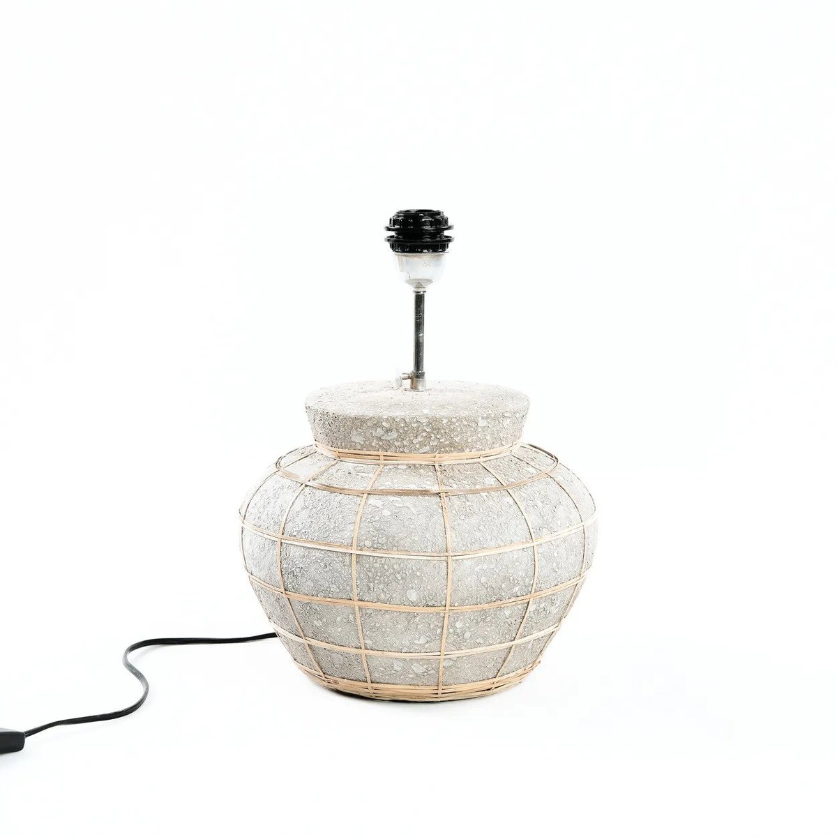 Lampe de table en terre cuite et herbe LIPSI béton naturel, BAZAR BIZAR