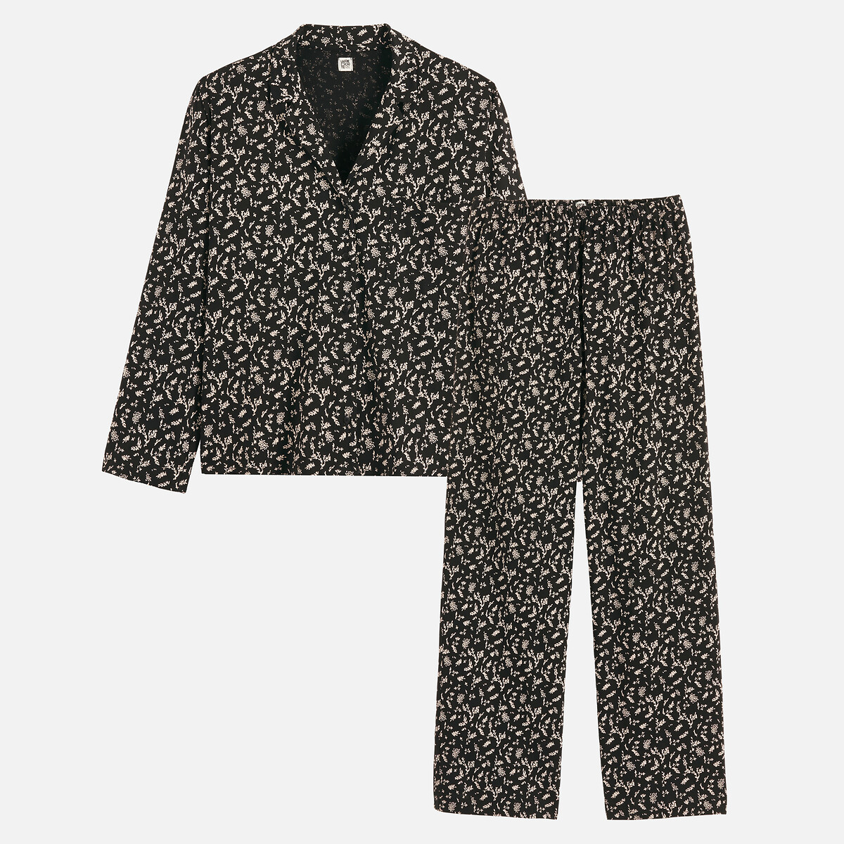 Pyjama manches longues jersey, imprimé floral imprimé floral fond noir, LA REDOUTE COLLECTIONS