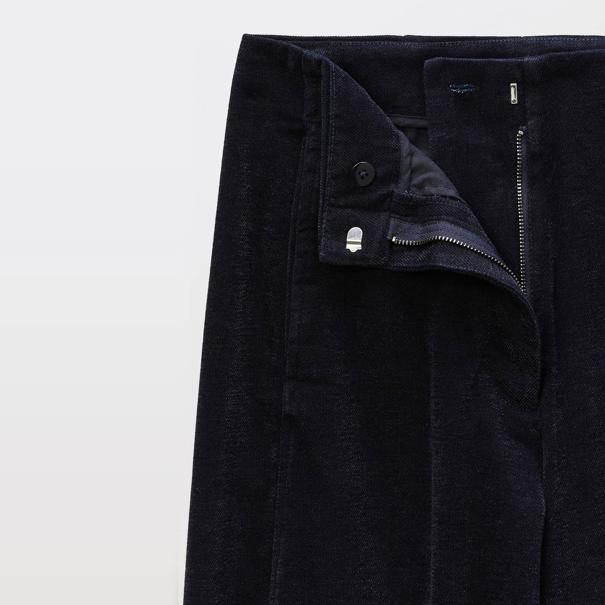 Pantalon large en chenille raccourci marine, MONOPRIX