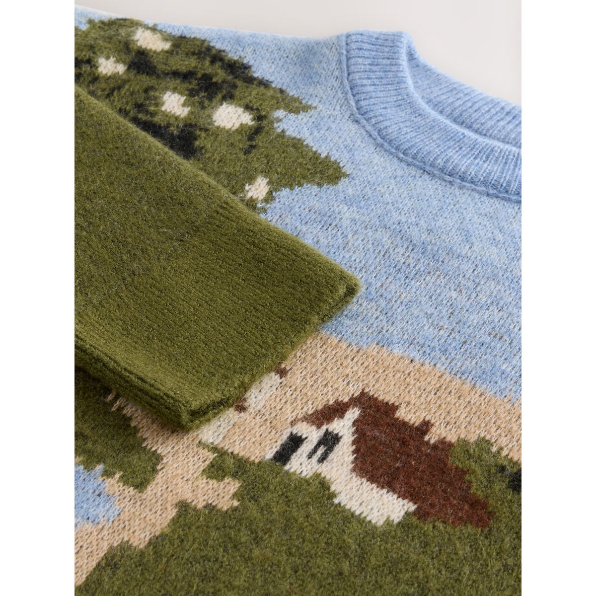 Pull ras du cou imprimé paysage vert multi, NEXT