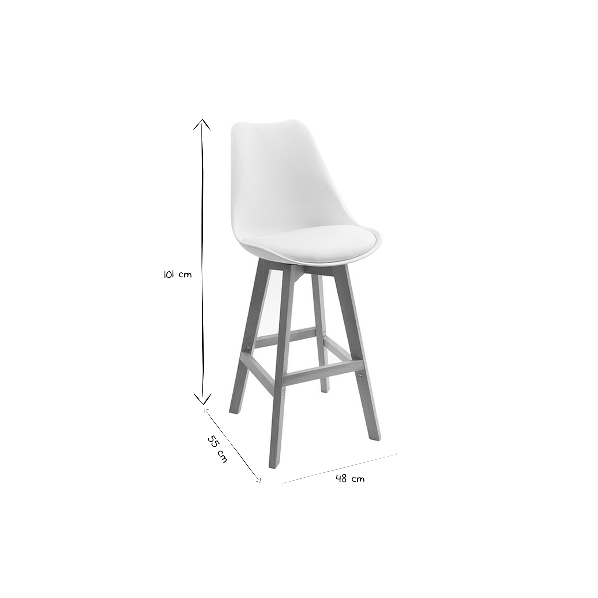 Tabourets de bar design blanc et bois H65 cm (lot de 2) PAULINE blanc, MILIBOO