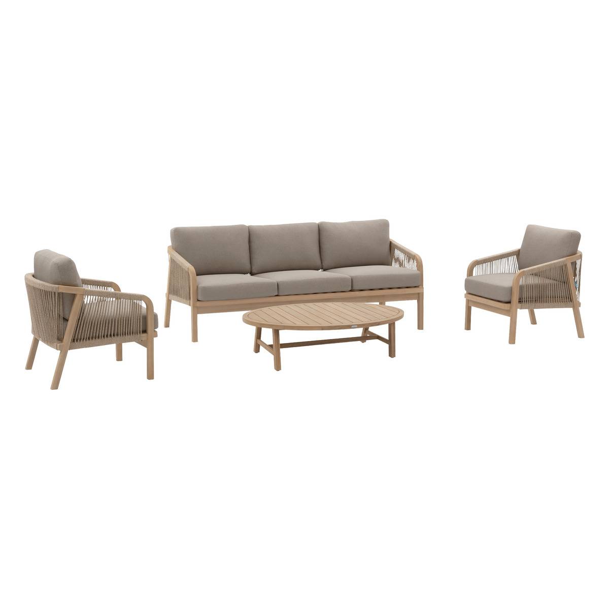 Salon de jardin 5 places en bois d'acacia PAPOUASIE beige, HESPERIDE